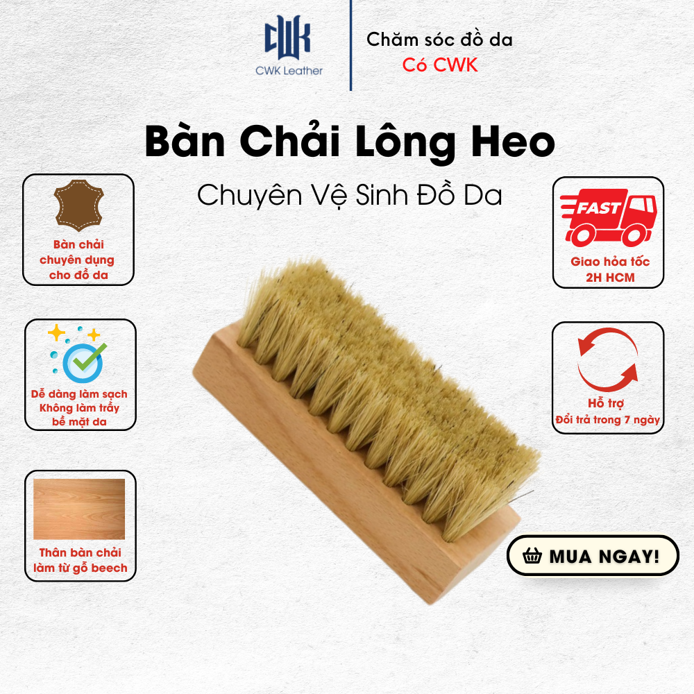 Bàn chải lông heo chuyên vệ sinh giày da, áo da, túi da.