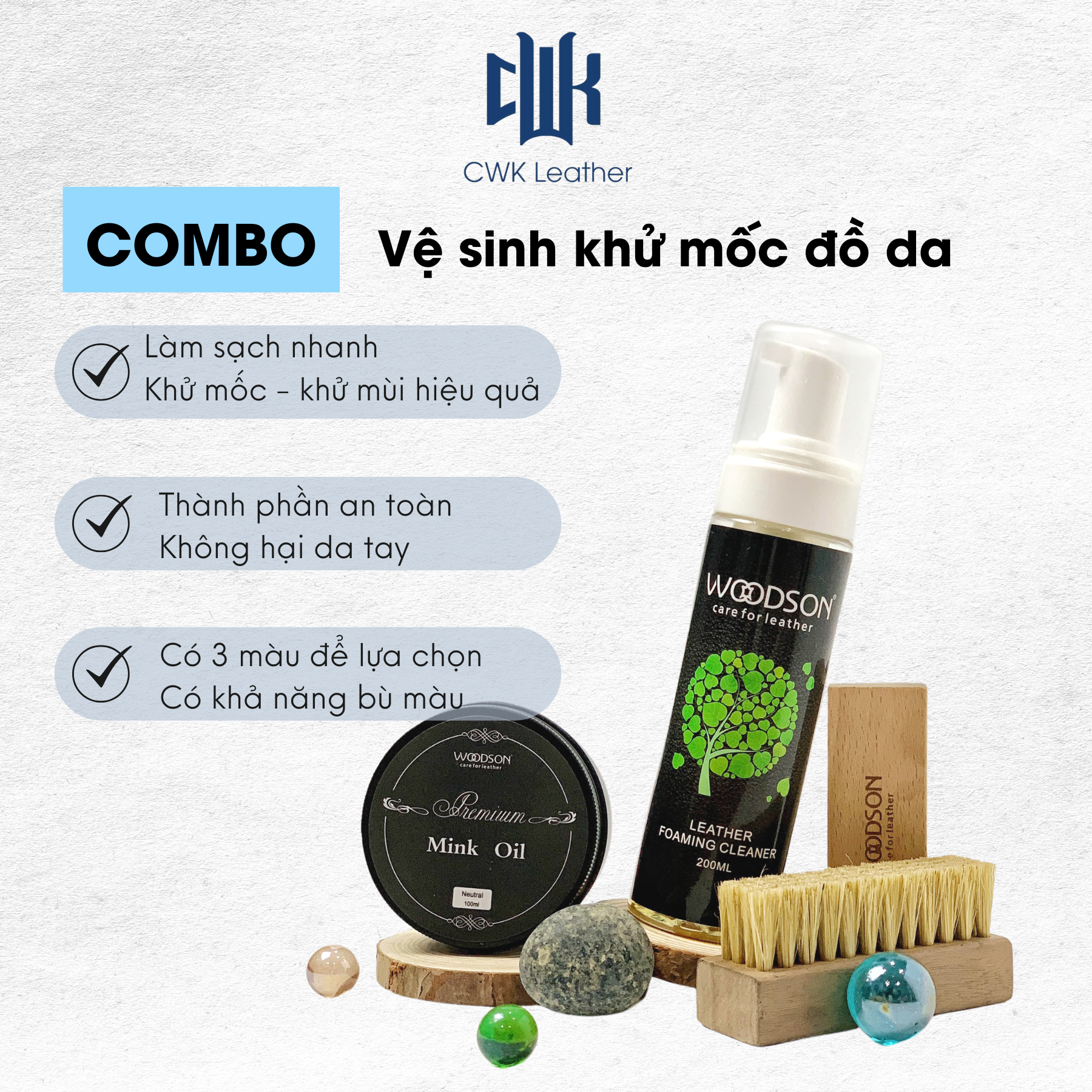 Bộ vệ sinh, khử mốc chăm sóc bảo dưỡng giày da, áo da, túi xách da