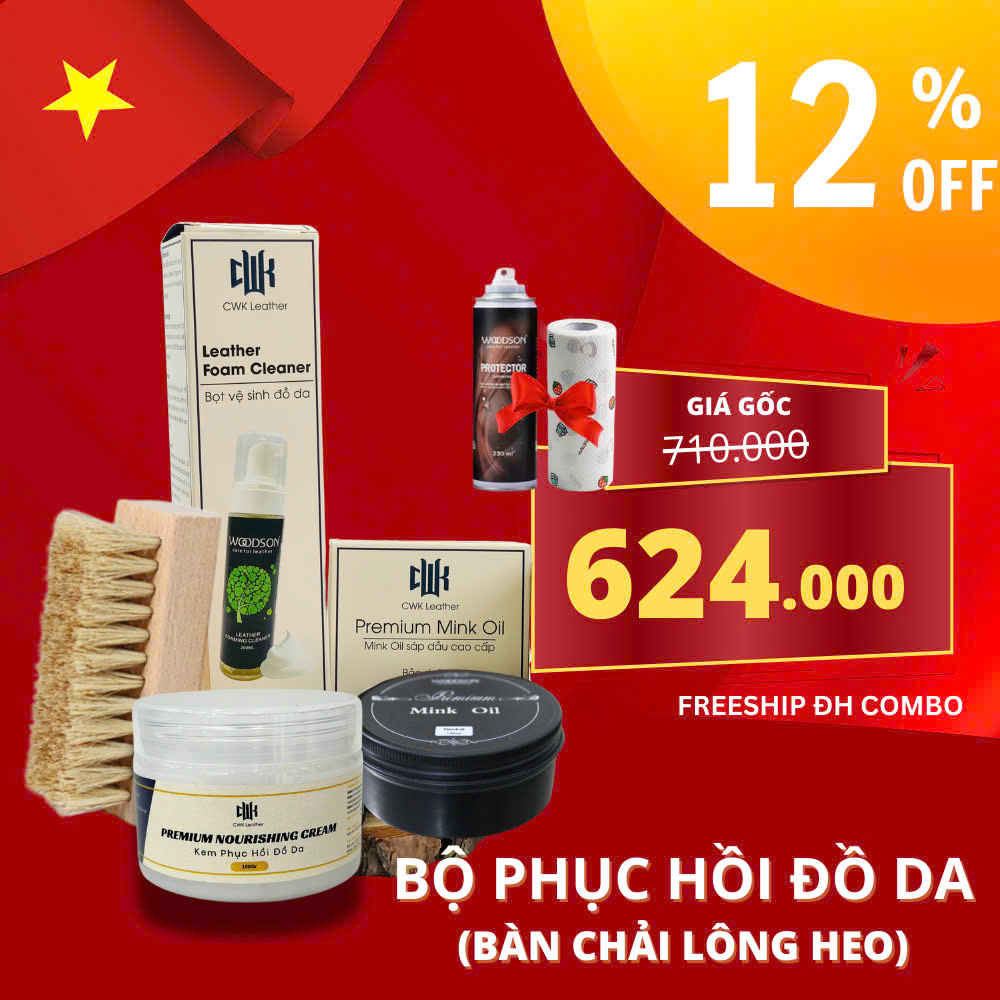 Bộ vệ sinh phục hồi đồ da Woodson áo da, giày da, túi, ví da (kèm bàn chải lông heo)